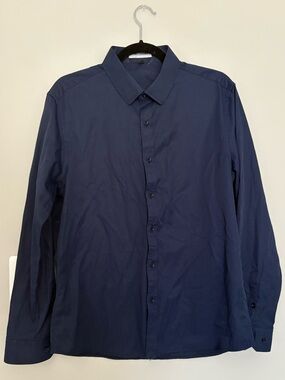 Amazon Men's Dark Blue Long-Sleeve Button-Up Dress Shirt
